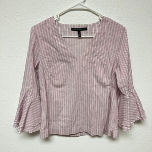 White House Black Market WHBM red white striped bell sleeve v neck blouse
